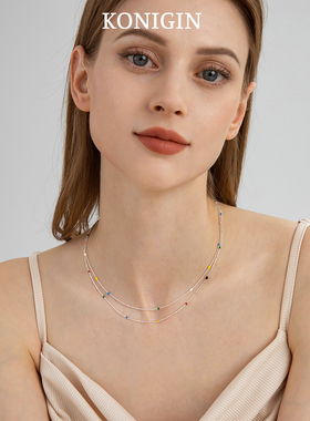 彩虹豆项链女小众锁骨链彩色颈链