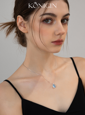 925纯银海蓝宝月光石项链女