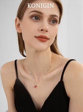 彩色气球狗项链女s925纯银