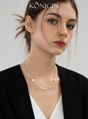 海蓝宝蝴蝶结吊坠项链女夏