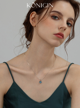 925纯银海蓝宝项链女锁骨链