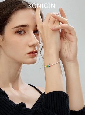 纯银彩色滴釉手链小众设计