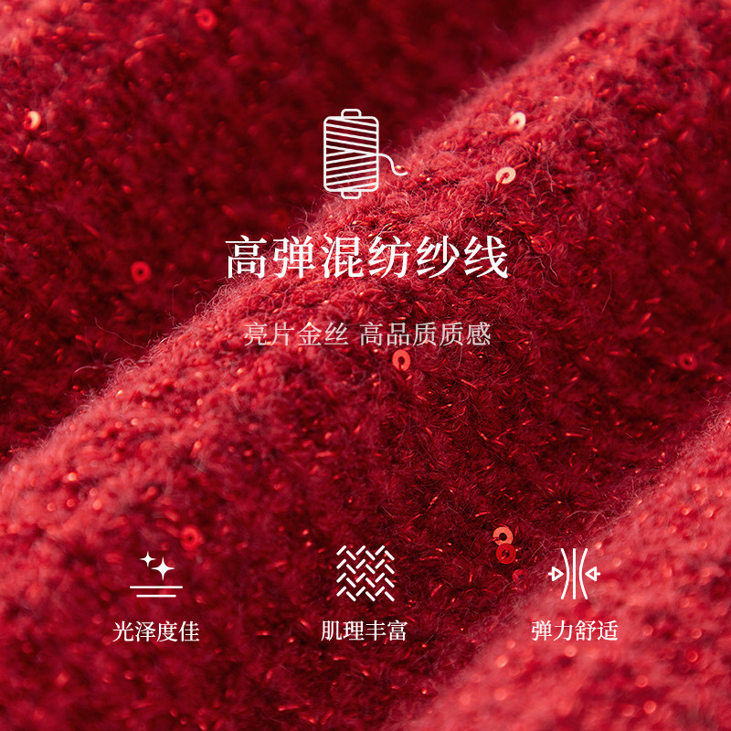 秋水伊人短款蝴蝶结针织开衫2026春新款H型编织短款翻领红色毛衣