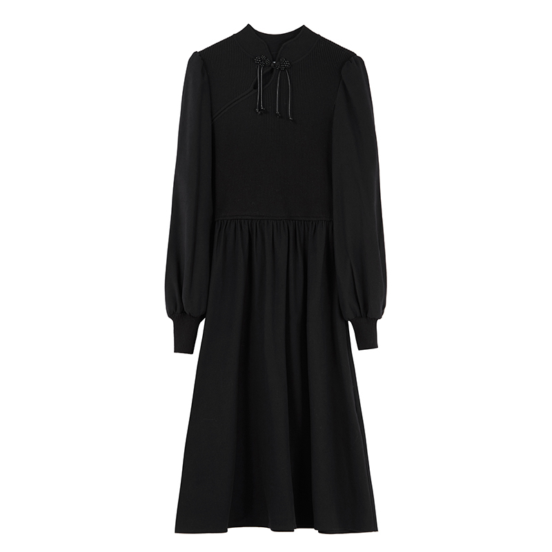 秋水伊人国风感针织拼接连衣裙2024年冬季新款新中式优雅A字裙 - 图3