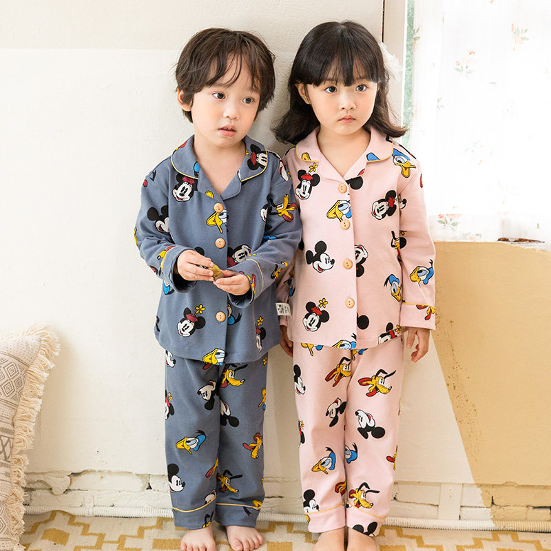 纯棉儿童秋季长袖可爱小孩睡衣 玩乐猫家居服套装