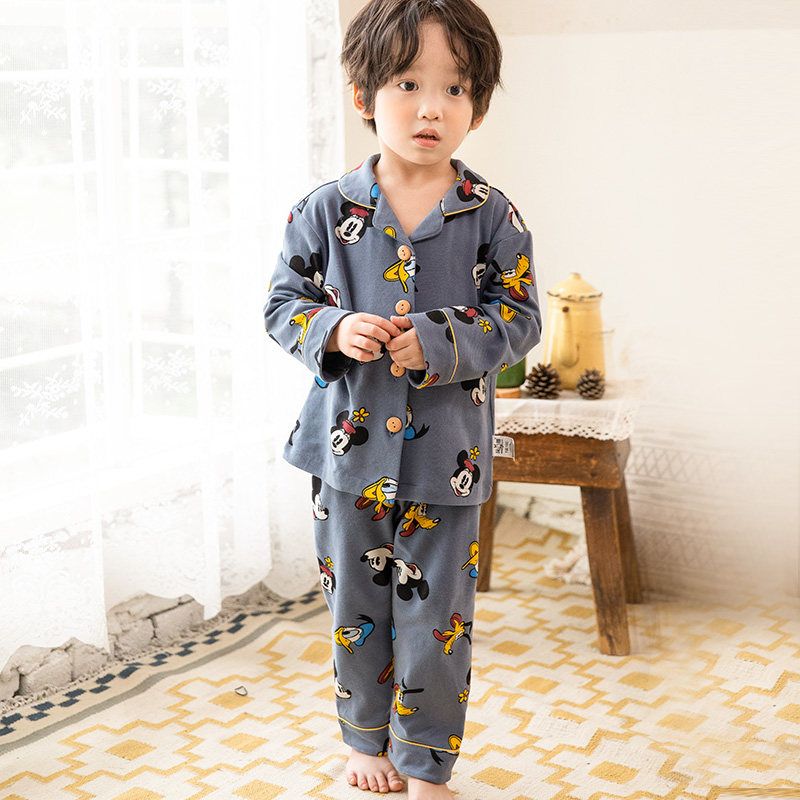 纯棉儿童秋季长袖可爱小孩睡衣 玩乐猫家居服套装