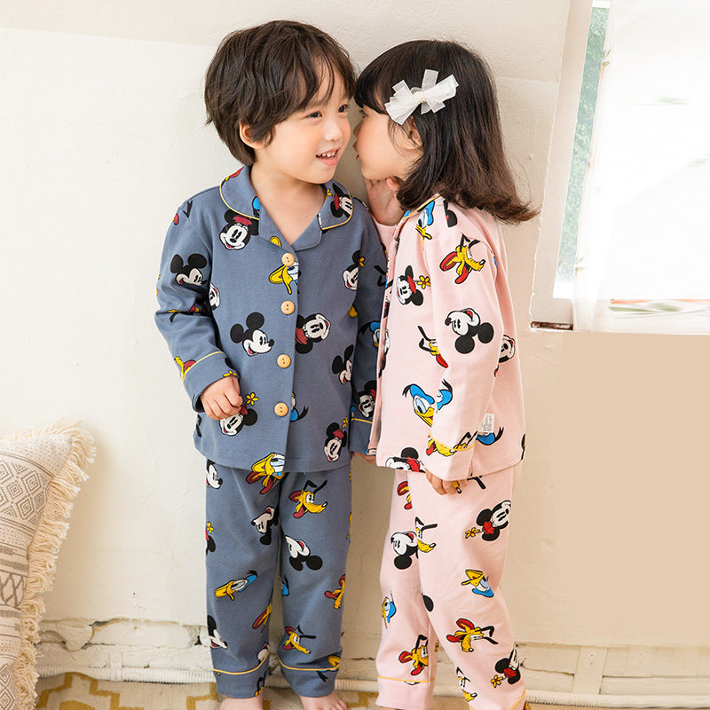 纯棉儿童秋季长袖可爱小孩睡衣 玩乐猫家居服套装