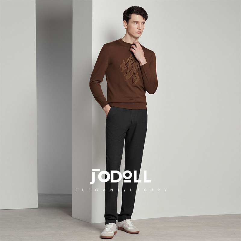 JODOLL/乔顿男羊毛衫冬潮流提花圆领毛衣舒适绵羊毛针织衫,淘宝优惠券,粉丝福利购,淘宝优惠卷