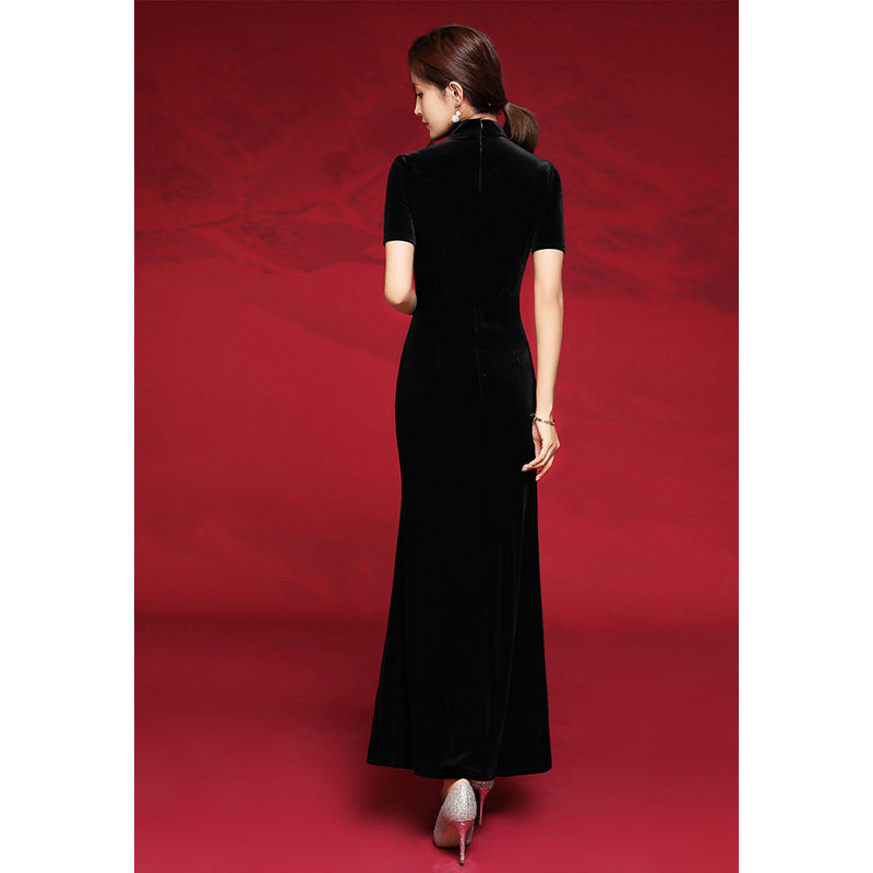 旗袍年轻款黑色丝绒形体服晚礼服 朗格伊娃旗袍