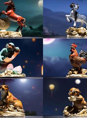 朱炳仁铜黄铜中国风书房生肖摆件