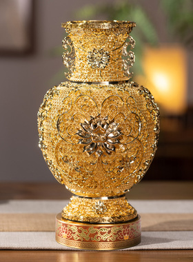 朱炳仁铜 莲年如意花丝花瓶客厅玄关装饰摆件中式礼物乔迁开业