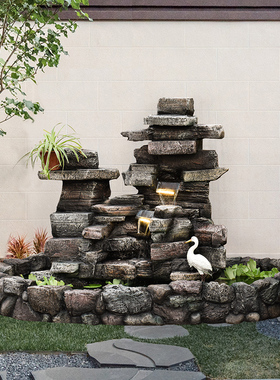 中式假山景观落地流水装饰摆件