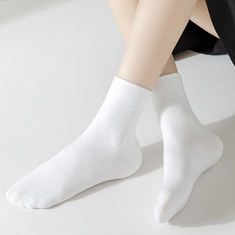纯色袜子女中筒袜夏季薄款简约百搭jk白色长袜春秋基础款黑色棉袜 - 图0