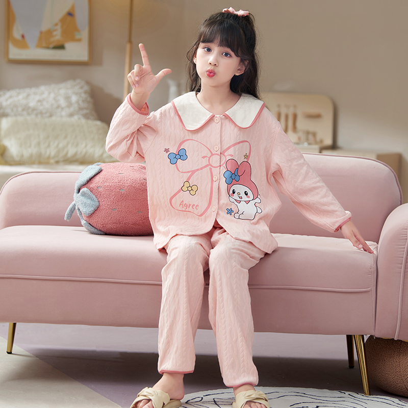 女童睡衣春秋季纯棉长袖2024新款中大儿童秋款家居服套装洋气女孩