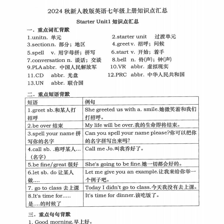 2026年秋季新教材人教版初中英语知识点归纳总结七年级上册随堂练习重点梳理单词短语句子背诵默写本填空练习题课业本新初一