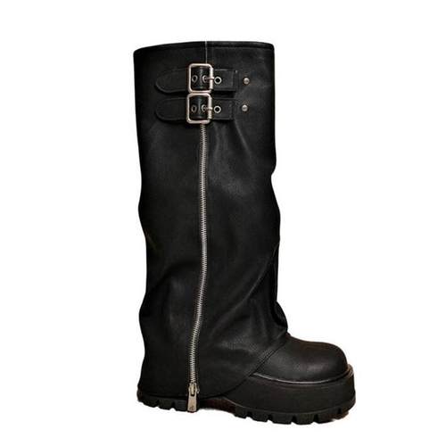 拖沓刘天王/小粗腿显腿细厚底拉链烟筒靴/全牛皮加宽筒围/跟高7cm - 图3