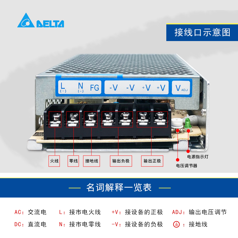 台达开关电源PMT平板系列 PMT-24V150W1AA24V6.5A150W铝壳单相-图1