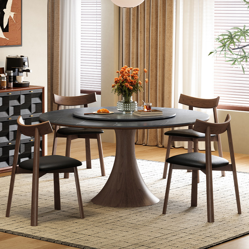 梵创 德利丰洞石岩板餐桌圆形家用法式中古奶油风高端小户型圆桌 - 图1