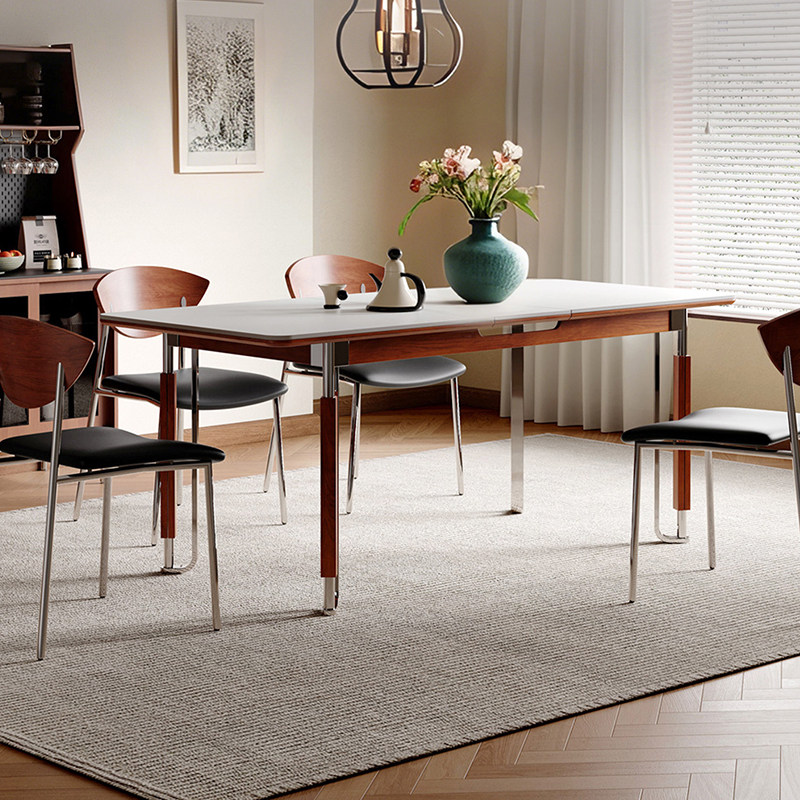 梵创 岩板餐桌可伸缩包豪斯餐桌实木家用折叠岩板餐桌长方形饭桌,淘宝优惠券,粉丝福利购,淘宝优惠卷