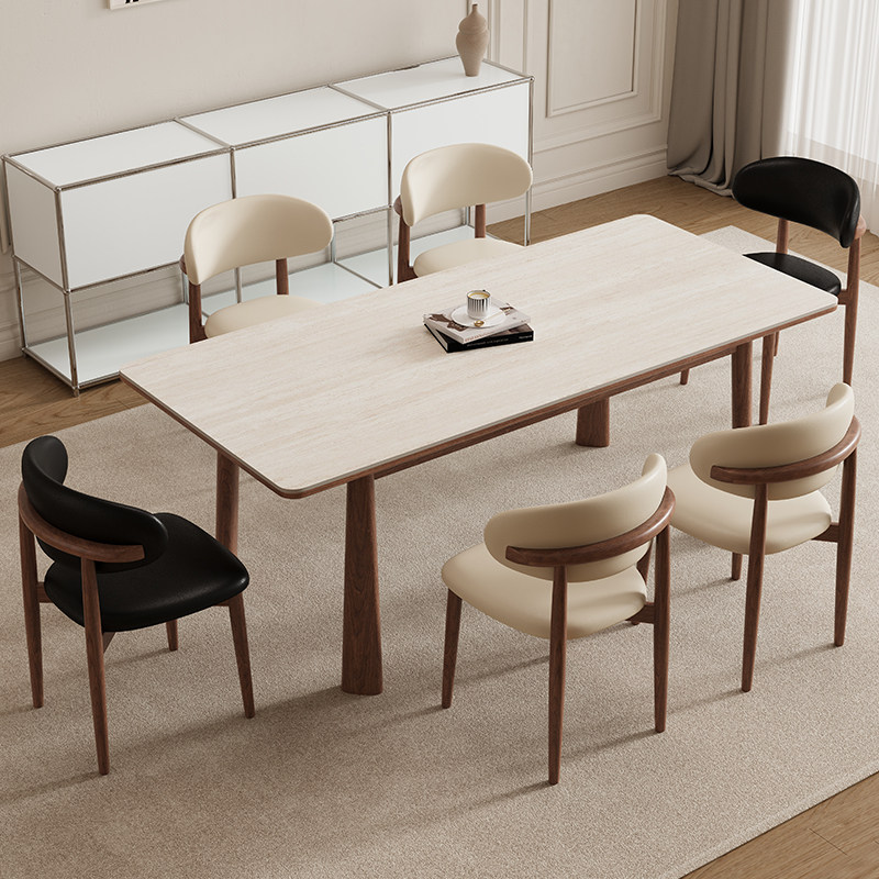 梵创 中古风岩板餐桌椅客厅家用法式高端全实木托长方形吃饭桌子,淘宝优惠券,粉丝福利购,淘宝优惠卷