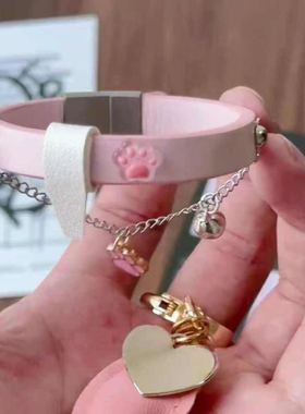 小狗手环创意可爱流苏铃铛手链洛丽塔装饰皮质手饰高颜值猫爪手镯