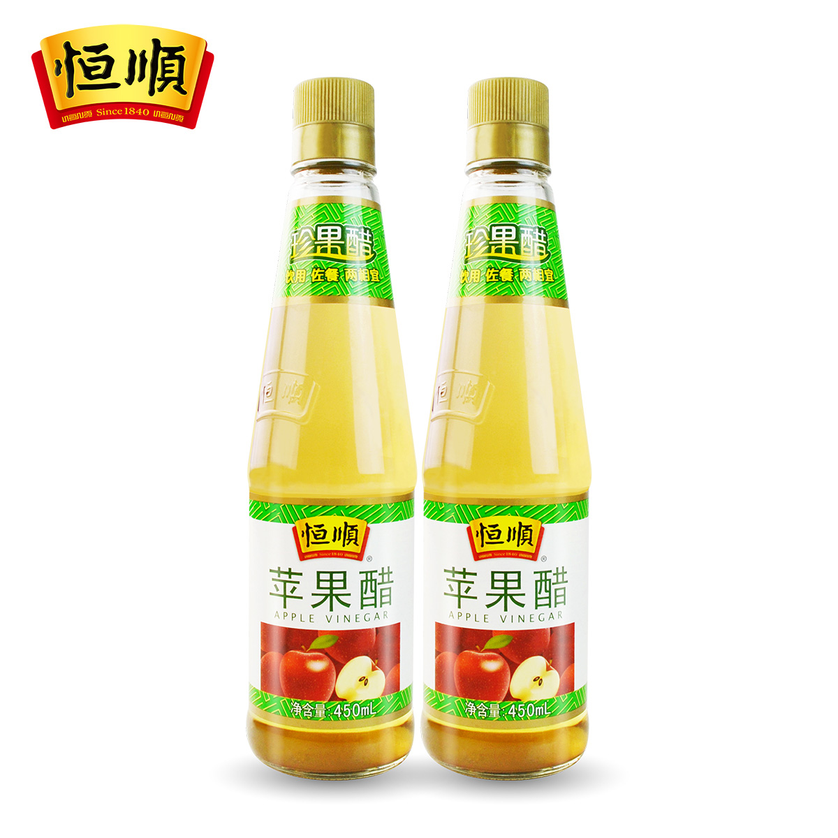 恒顺苹果醋450ml*2瓶 水果醋饮料 饮用凉拌调味 - 图0