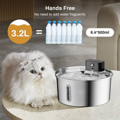 3.2L/108oz Wireless Charging Sensor Cat Water Feeder Stainle - 图2
