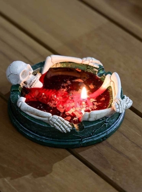 万圣节恐怖血腥泡澡骷髅香薰蜡烛跨境创意礼品桌面装饰摆件玫瑰