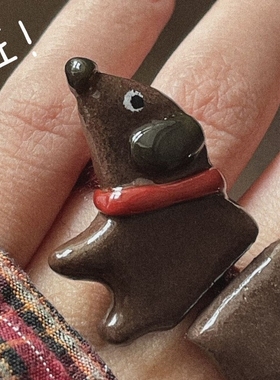 腊肠狗戒指四个戒指小狗连体创意手环大炸借炸街