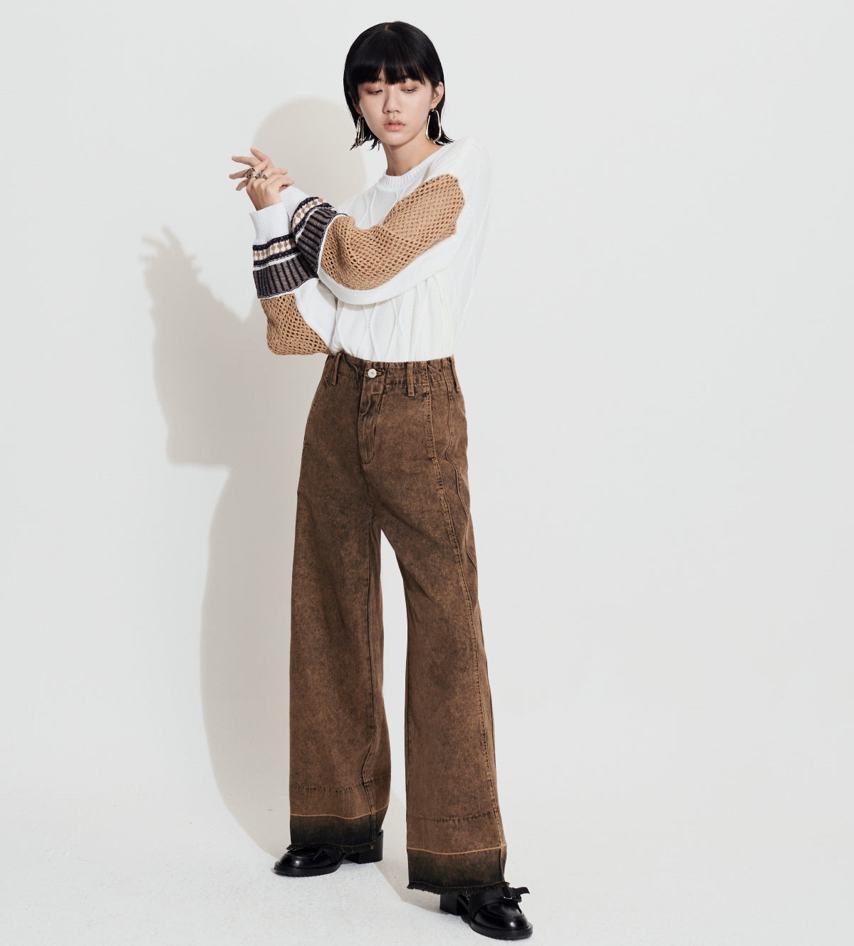 小众高端潮品init*al 专柜1780 文艺范+时尚拼接 阔腿牛仔裤V970 - 图1