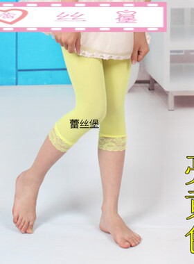 春款儿童连裤袜女童天鹅绒打底裤 花边舞蹈袜夏款蕾丝七分袜裤