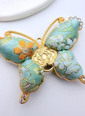 宋锦非遗锆石蝴蝶双面吊坠汉服