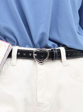 简约风方扣腰带男女通用宽皮带女Chic学生网红时尚ins裤带百搭黑