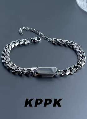 复古港风链条古巴手链男潮嘻哈简约个性冷淡风情侣配饰钛钢不掉色