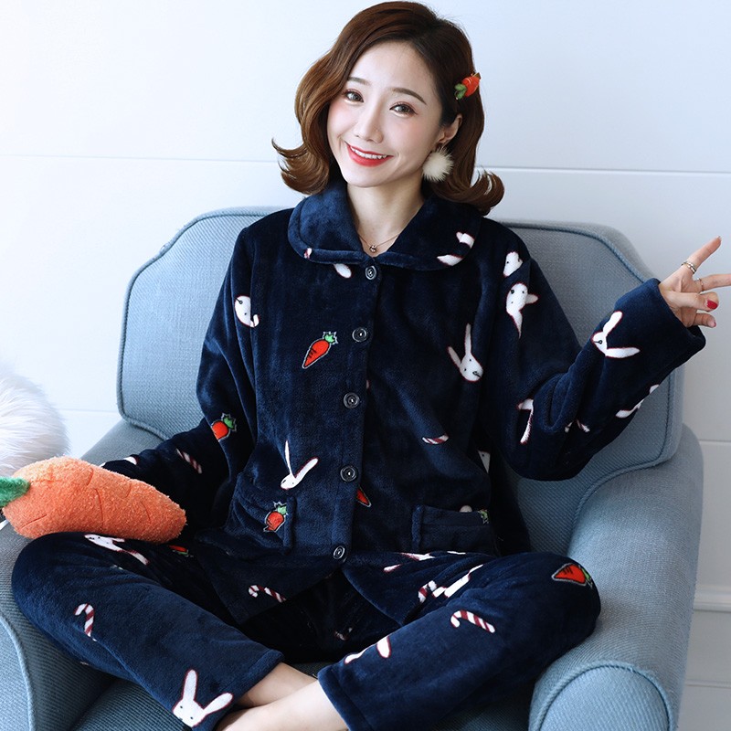 秋冬季加厚珊瑚绒睡衣女士长袖开衫可爱卡通法兰绒家居服韩版套装,淘宝优惠券,粉丝福利购,淘宝优惠卷