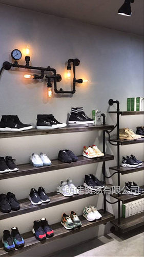 复古鞋店鞋架鞋店展示架实木架鞋店陈列架多层落地鞋架上墙鞋货架 - 图1