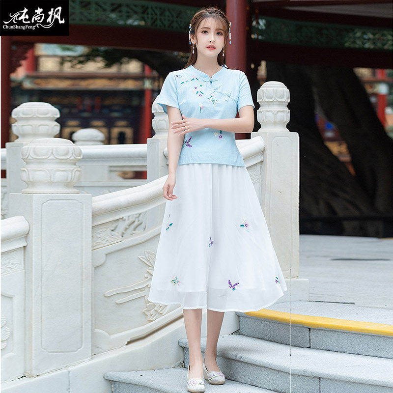 唐装套装女棉麻复古少女旗袍汉服 纯尚枫女装上衣