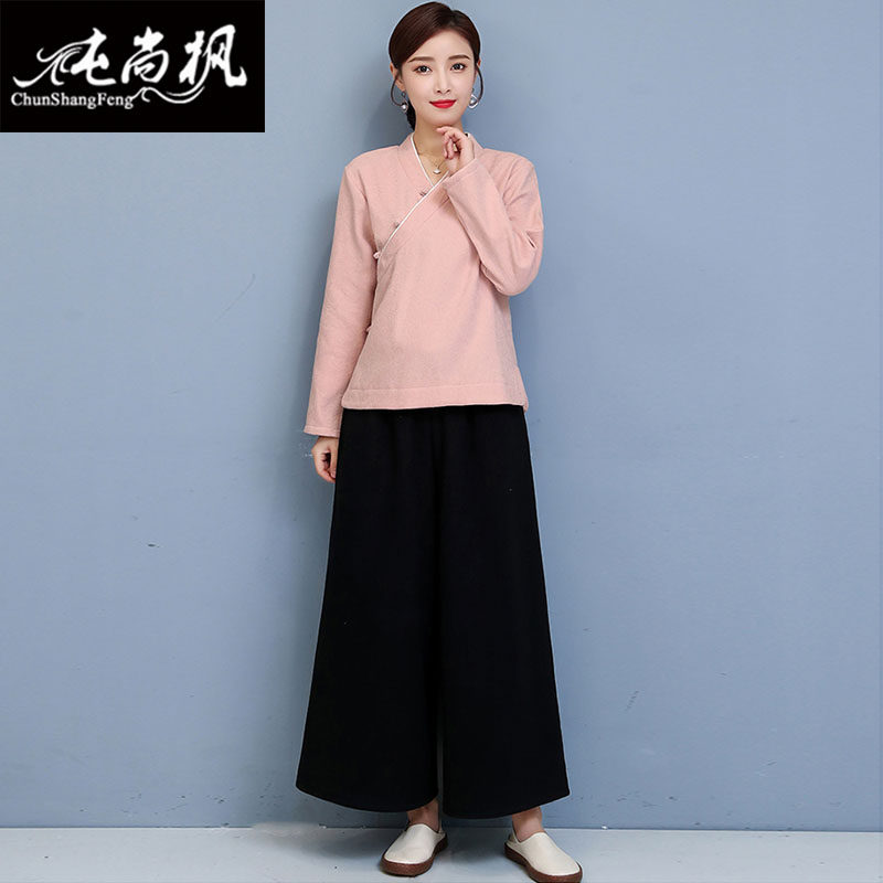 中国风复古瑜伽服加绒加厚工作服 纯尚枫女装上衣