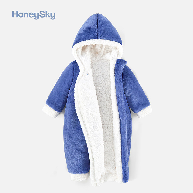 honeysky婴儿冬季翻边偏襟男哈衣 honeysky连身衣/爬服/哈衣