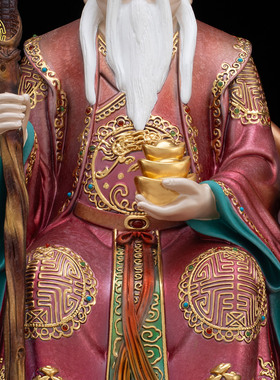 黄铜土地公土地婆像家用供奉摆件
