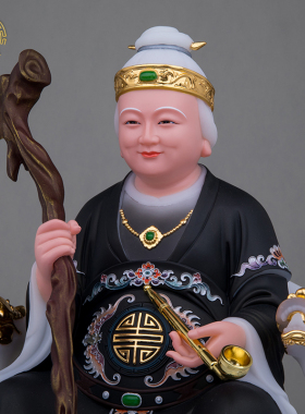 汉白玉黑老太神像黑妈妈中式客厅