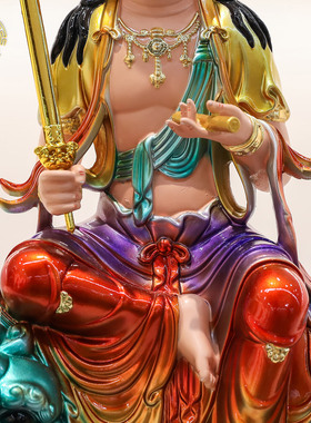 树脂彩绘文殊普贤佛像家用工艺品