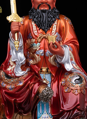 铜鎏金彩张天师神像家用镇宅摆件