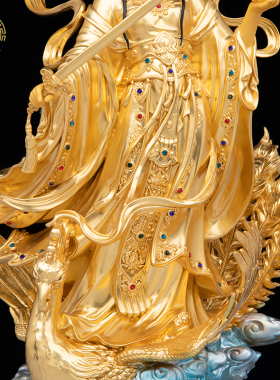 九天玄女神像纯铜贴金保平安摆件