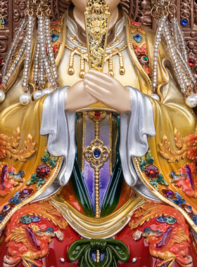 九龙椅妈祖娘娘神像黄铜供奉摆件