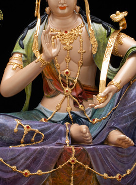 纯铜文殊普贤菩萨像客厅桌面摆件