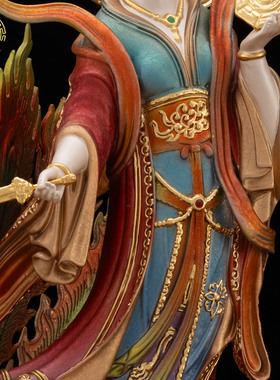 纯铜站九天玄女神像家居装饰摆件