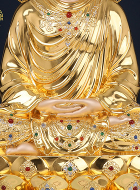 黄铜贴金三宝佛供奉中式家用摆件