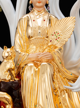 九尾狐娘娘神像纯铜中式客厅摆件