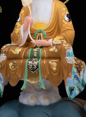 三清道祖神像汉白玉彩绘客厅摆件